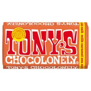 TONYS CHOCOLONELY MILK CHOCOLATE CARAMEL AND SEA SALT BAR YELLOW LABEL 180g