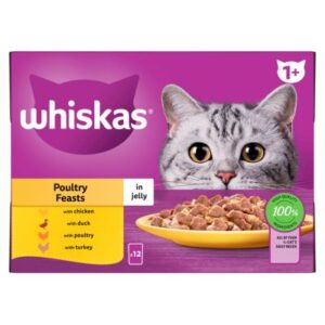 WHISKAS 1+ CAT POUCH POULTRY JELLY 12PK