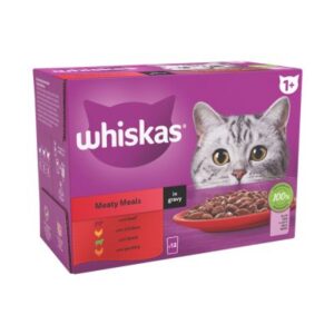 WHISKAS 1+ MEAT CHUNKS IN GRAVY 12PK X 85G