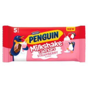 McVitie's Penguin 5 Strawberry Flavour Milkshake Cake Bars 107.5g for sale at Goldenacre Minimarket, Edinburgh.