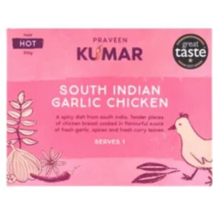 Praveen Kumar South Indian Garlic Chicken 350g – Indian Style Chicken Curry Ready Meal | Goldenacre Minimarket