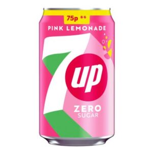 7UP Zero Pink Lemonade 330ml Can – Refreshing low calorie fizzy drink with raspberry & lemon-lime flavour