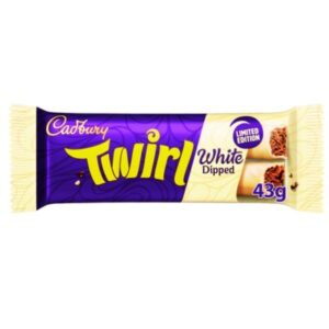 Cadbury Twirl White Chocolate Bar 43g – limited edition creamy white flaky chocolate bar in iconic purple and white wrapper.