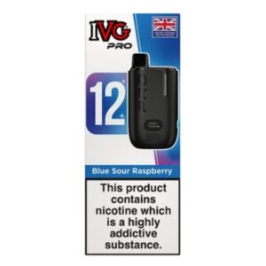 IVG Pro Blue Sour Raspberry 12ml Compliant Vape – 10K Puffs, Rechargeable, Award-Winning British Brand.