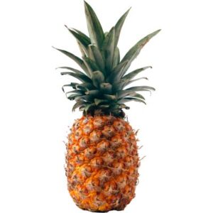 A vibrant, ripe whole pineapple standing upright, with its spiky crown visible, ready for fresh fruit delivery in Edinburgh.