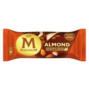 Magnum Almond Ice Cream Stick 100ml – Belgian chocolate almond ice cream available for delivery in Edinburgh from Goldenacre Minimarket