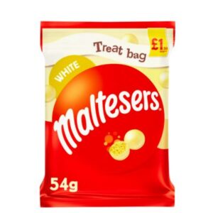 Maltesers White Chocolate & Honeycomb 54g – smooth white chocolate with crunchy honeycomb inside, available online at Goldenacre Minimarket.