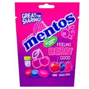 Mentos Feeling Berry Good 140g – chewy fruity sweets in a bright berry mix, now available for fast delivery in Edinburgh at Goldenacre Minimarket