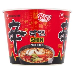 Nongshim Shin Big Bowl Noodles 114g – spicy Korean instant noodles in big red pot.