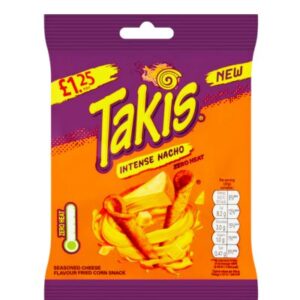 Takis Intense Nacho Cheese Flavour Snack 55g – bold cheesy corn crisps, zero heat, available online at Goldenacre Minimarket Edinburgh.