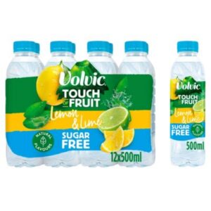 Volvic Touch of Fruit Sugar Free Lemon & Lime 12 x 500ml – Full water case for fruity hydration.