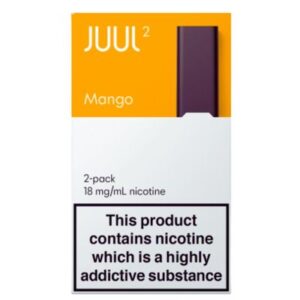 A two-pack of JUUL2 Mango flavoured pods with 18mg/ml nicotine, available at Goldenacre Minimarket.