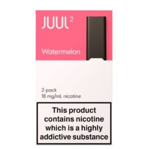 A two-pack of JUUL2 Watermelon flavoured pods with 18mg/ml nicotine, available at Goldenacre Minimarket.