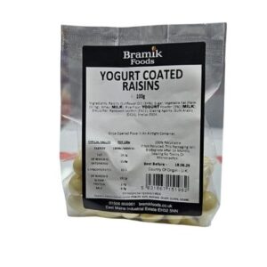 Yogurt Coated Raisins 100g Bramik Foods available online at Goldenacre Minimarket Edinburgh